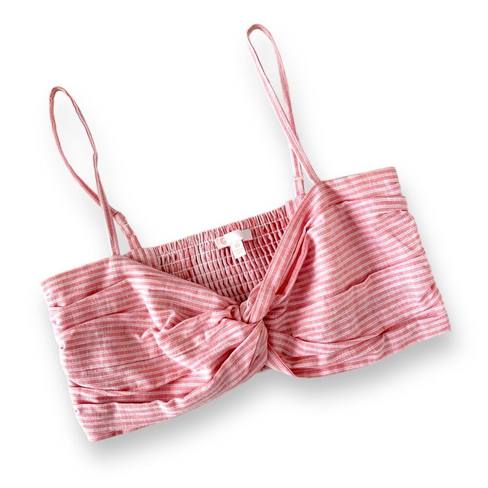 GB Bandeau Pinstriped Pink Linen/Cotton Twist Knot Stretch Back Wm/Jrs Sz XS EUC - Picture 4 of 7